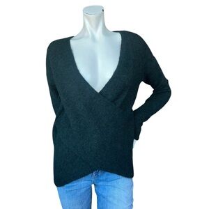 Aritzia Babaton Bandini Dark Green Front Wrap CrissCross Alpaca Wool Sweater XXS